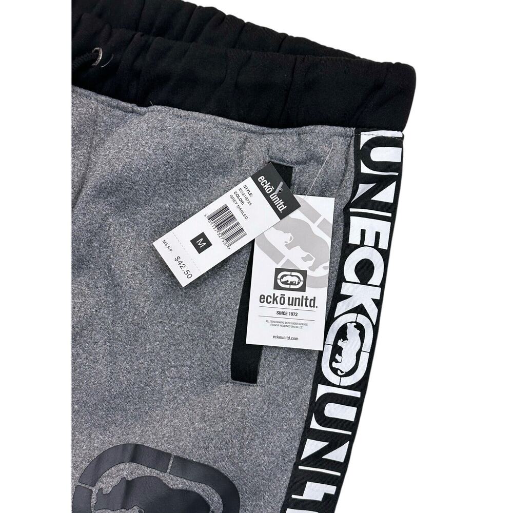 Ecko Unltd Men's Sweatpants Side Logo Tape Strip Marled Heather Fleece Jogger - Picture 3 of 4